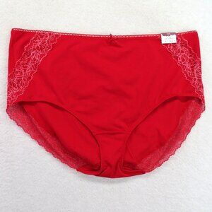 Cacique Panties Size 26 Red Cotton High Leg Brief Underwear Lace Accents New